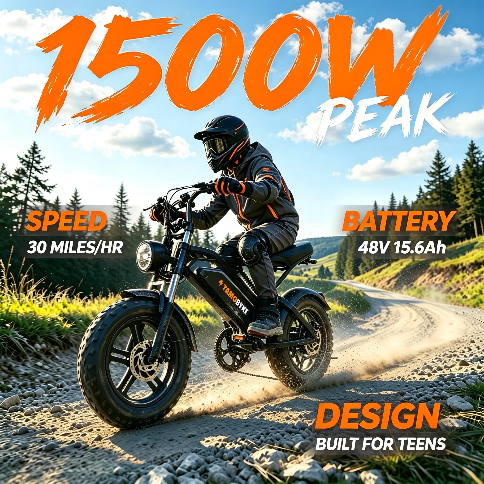 v20 mini E-Bike for Teens & Childs, 1500W Motor 48V15.6Ah Removable Battery, 30MPH Off-Road Electric Bicycle,16"Fat Tire Ebike for Kids, 7-Speed,Dual Hydraulic Brakes, Fits Riders 4'5"-5'4"
