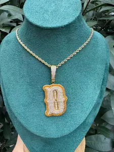 Men's Hip-Hop Pendant Necklace, Bone Full Diamond Copper Zircon, Trendy Personality, 26 Letters, Shiny Fashion Jewelry
