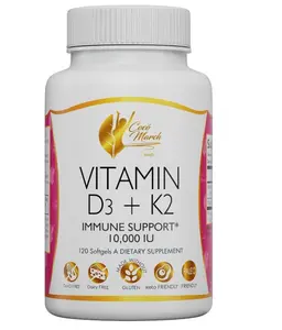 Cocó March N.M.D - Vitamin D3+K2 10,000 IU - 250 mcg D3 -180 mcg K2, Supports Bone, Heart & Immune Health – High Absorption, Non-GMO, Gluten-Free, 120 Capsules