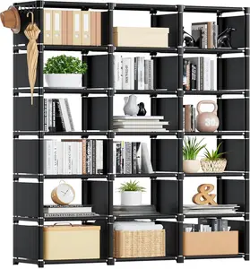 Mavivegue Bookcase, 18-Cube Extra Large Book Shelf, DIY Cube Storage Organizer for Bedroom, Living Room, Home Office - Black