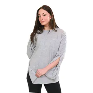 Dialysis Unisex Post Surgery & Rehab Dual Access Crew Neck Snap Full Sleeve Shirt | Easy Open Shoulder, Arm & Side Snaps