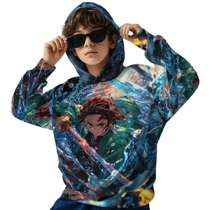 Demon Slayer Graphic Boys' Hip Hop Hoodie | Machine Washable Hooded Pullover for Teens, Urban Streetwear for Outdoor Activities & Casual Attire, Durable Print B0929-16