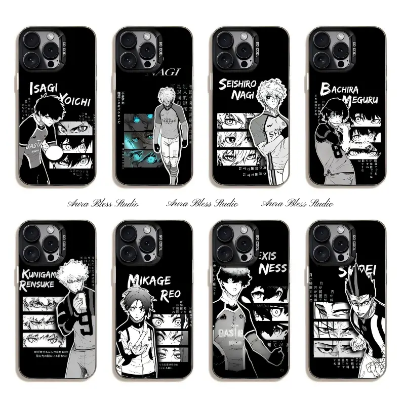 Trendy Cool Anime Blue Lock Phone Cases For iPhone 17 Promax Air 16 15 14 Pro Max Plus 13 12 11 Black IMD Mattle Shockproof Protective Cover Gifts For Fans Birthday Valentine Christmas Thanksgiving Halloween