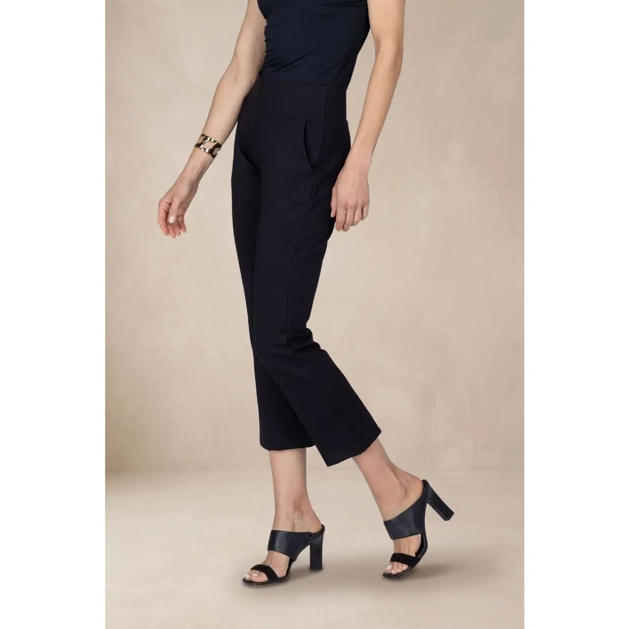 HIGH WAIST KICK FLARE PANT: BLACK PONTE