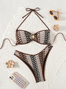 Women's Two-Piece Bikini Set New Fish Scale Pattern Fashion Sunflower Decoration Split Swimsuit Beach Vacation Date Swimwear Tie Back Bikinis