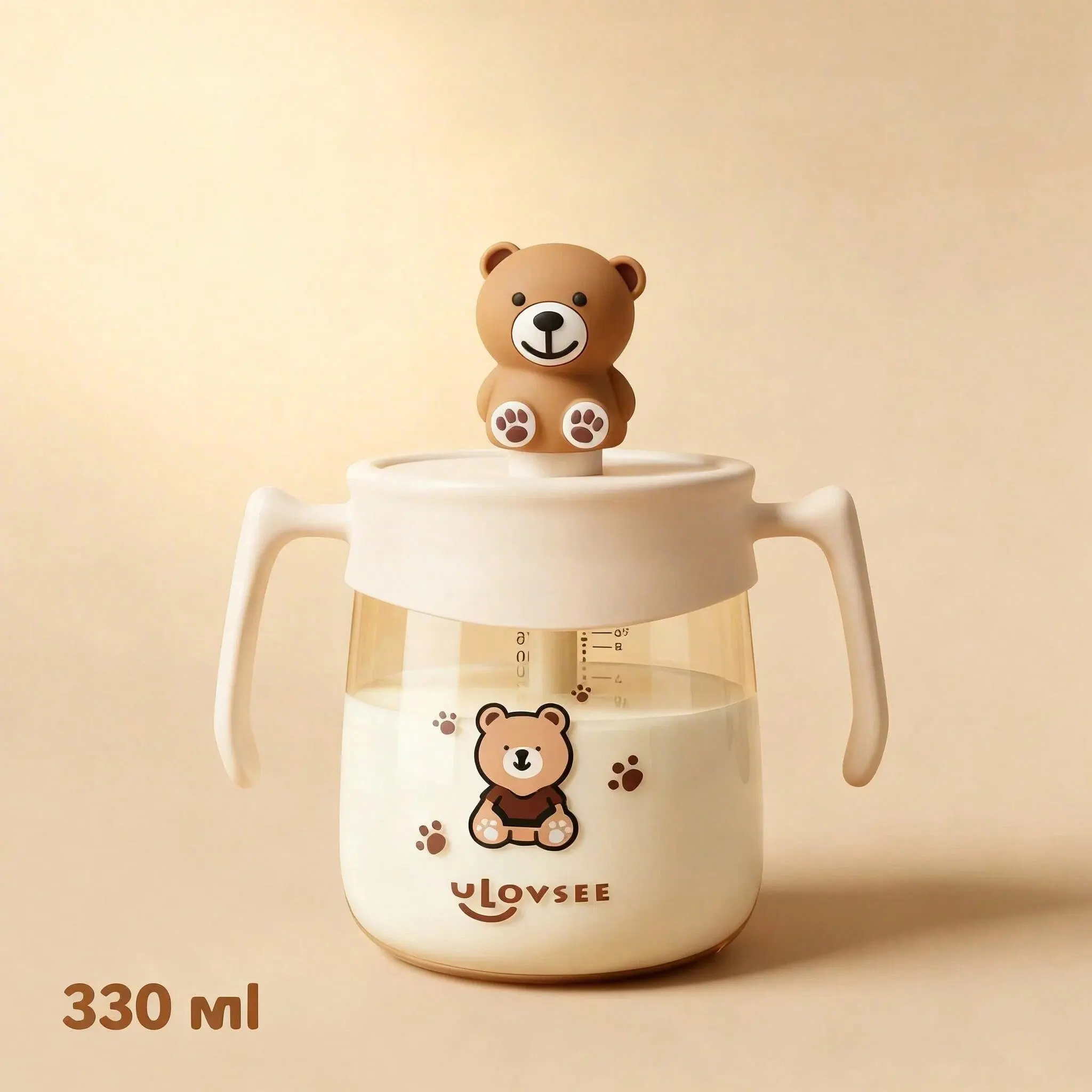330ML High-Level Ppsu Toddler Straw Cup with Handle & Cute Bear Silicone Cover, Baby Feeding Milk Cup Sippy Cup, Wide-Mouth Design, Easy-Clean, Toddler Sippy Cups