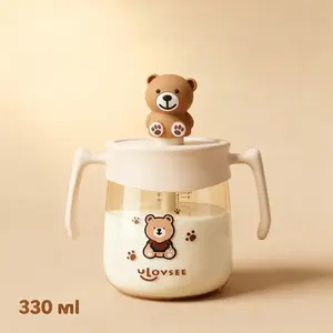 330ML High-Level Ppsu Toddler Straw Cup with Handle & Cute Bear Silicone Cover, Baby Milk Cup Sippy Cup, Wide-Mouth Design, Easy-Clean