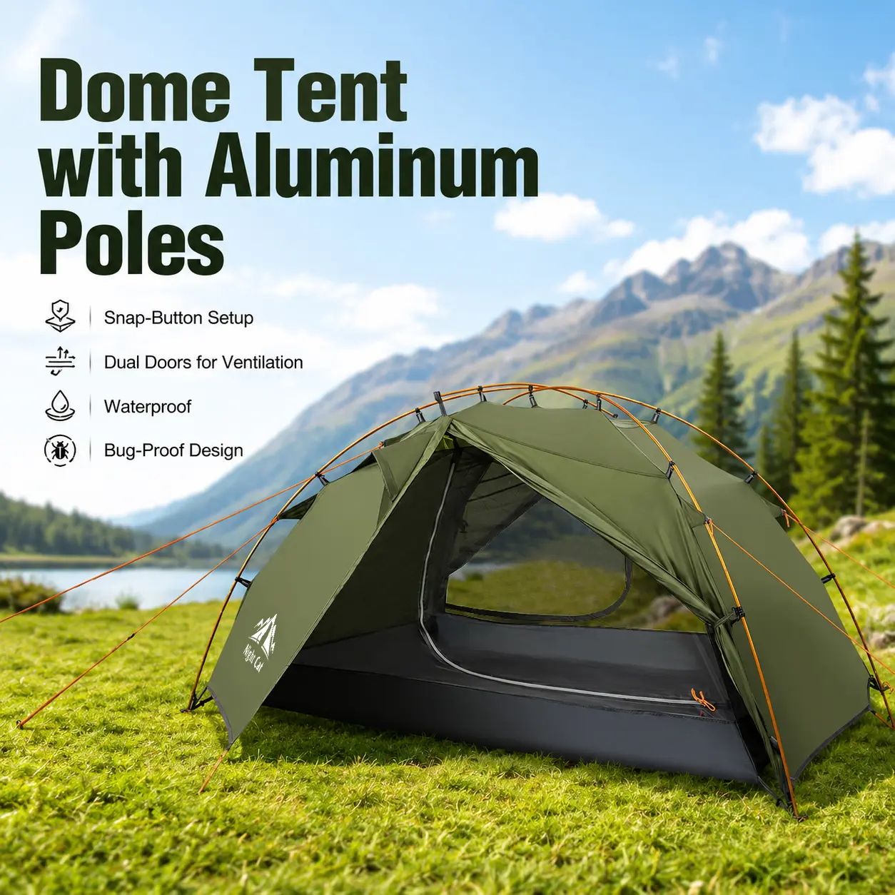 Night Cat Tents for Camping, 2 Person Lightweight Double-Layer Dome Tent for Backpacking & Hiking, 4-Season Breathable Waterproof with Dual Doors, Breathable Waterproof Tent