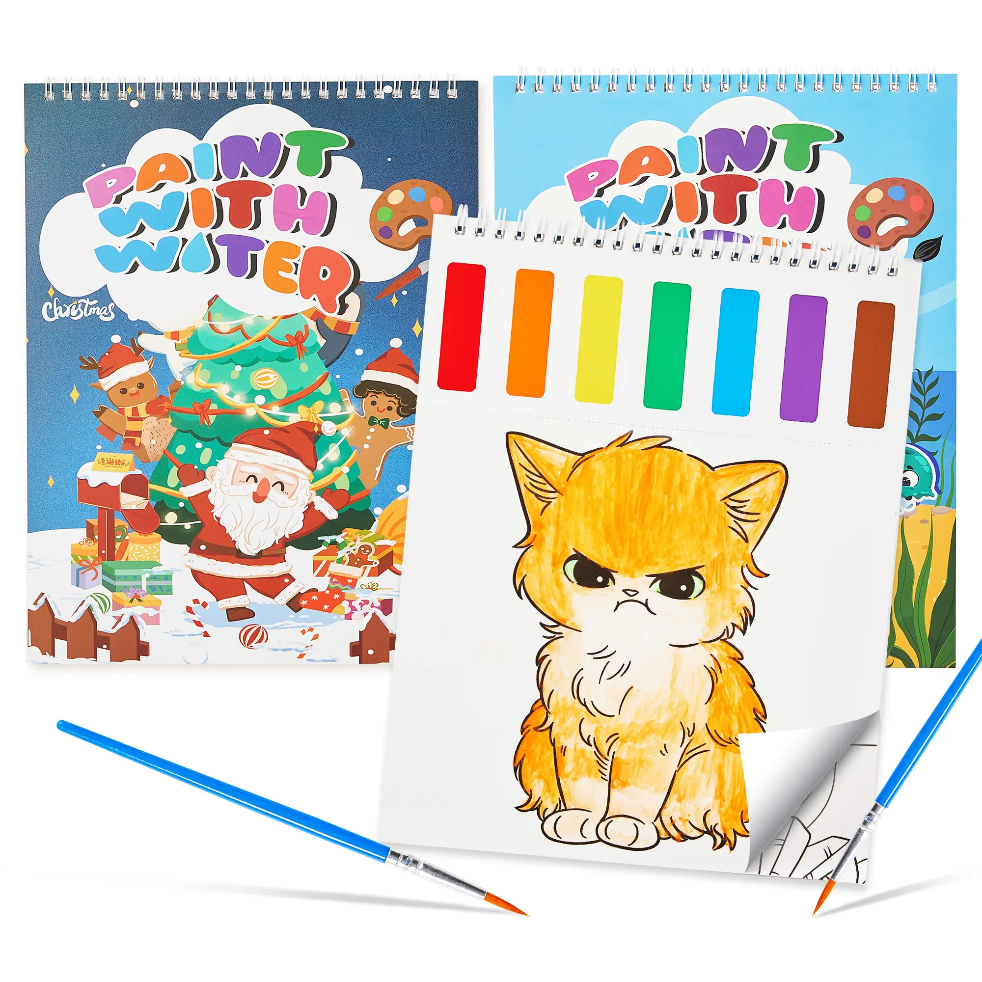 Leven Kids' 2-Pack Paint-with-Water Coloring Books - Mess-Free Watercolor Art Supplies, Paint Brushes, Sketch Book, Travel Activity Toy for Ages 3-12, Gift for Boys & Girls