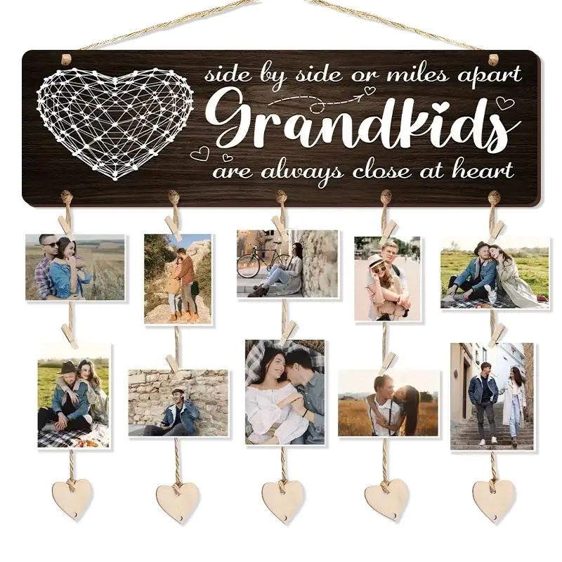 Wooden Hanging Photo Display, 1 Set Grandkids Love Photo Display, Multifunctional Home Decoration, Aesthetic Design, Bedroom Living Room Decoration, Room Decor Inspirational, Heart Shaped Decor, Wall Hanging Decor, Artistic Home Decor, Home Decor Items