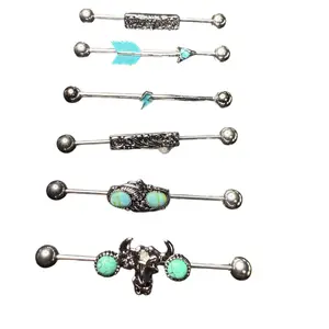 16G Industrial Ear Piercings 6 Pack - 316 Stainless Steel, 37 mm Bar Length, Multi Design Pack, Durable and Reliable for Everyday Use