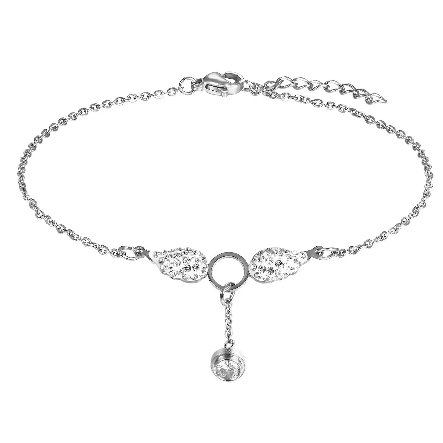 OIDEA Women's Angel Wings Anklet - Tarnish-Resistant Stainless Steel Convertible Charm Pendant with Cubic Zirconia, Lightweight Elegant Fashion Jewelry, Adjustable Ankle/Wrist Bracelet for Dressed-Up Looks & Gifting