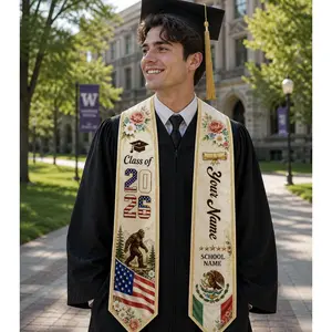 Custom Mexico USA Graduation Stole Class of 2026 Personalized Name School Bigfoot Floral Country Flag Graduation Sash