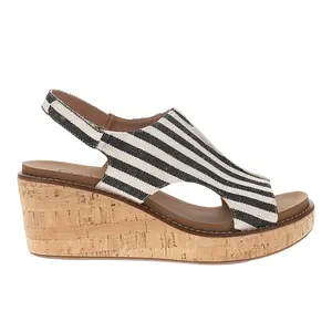 Corkys Womens Carley Striped Slingback Casual Sandals Casual High Heel 3" & Up - Black, White