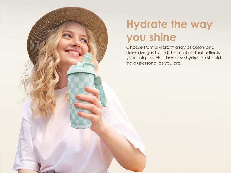 Sandjest 18oz Insulated Stainless Steel Coffee Tumbler, Reusable Iced Coffee Cup, 2-in-1 Lid Portable Travel Mug for Office Outdoor Christmas Gift