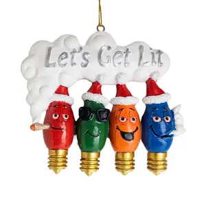 Let's Get Lit Chrismtas Tree Light Bulbs Funny Weed Ornament