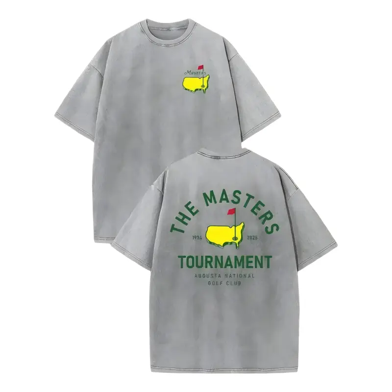 "THE MASTERS" golf pattern unisex washed T-shirt, high-quality printed T-shirt in washed cotton, men's summer clothing, comfortable T-shirt, suitable for street retro and outdoor sports casual wear, Y2K style clothing, sports T-shirt,summervibes