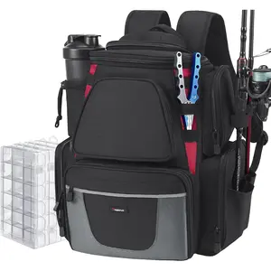 Fishing Backpack with 2 Rod Holders & 4 Tackle Boxes, Large Tackle Storage Bag With Rain Cover for Fishing Gear