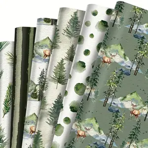 Forest & Deer Pattern Wrapping Paper, 12 Sheets/set Gift Wrapping Paper, Flower Wrapping Supplies for Birthday & Wedding & Party