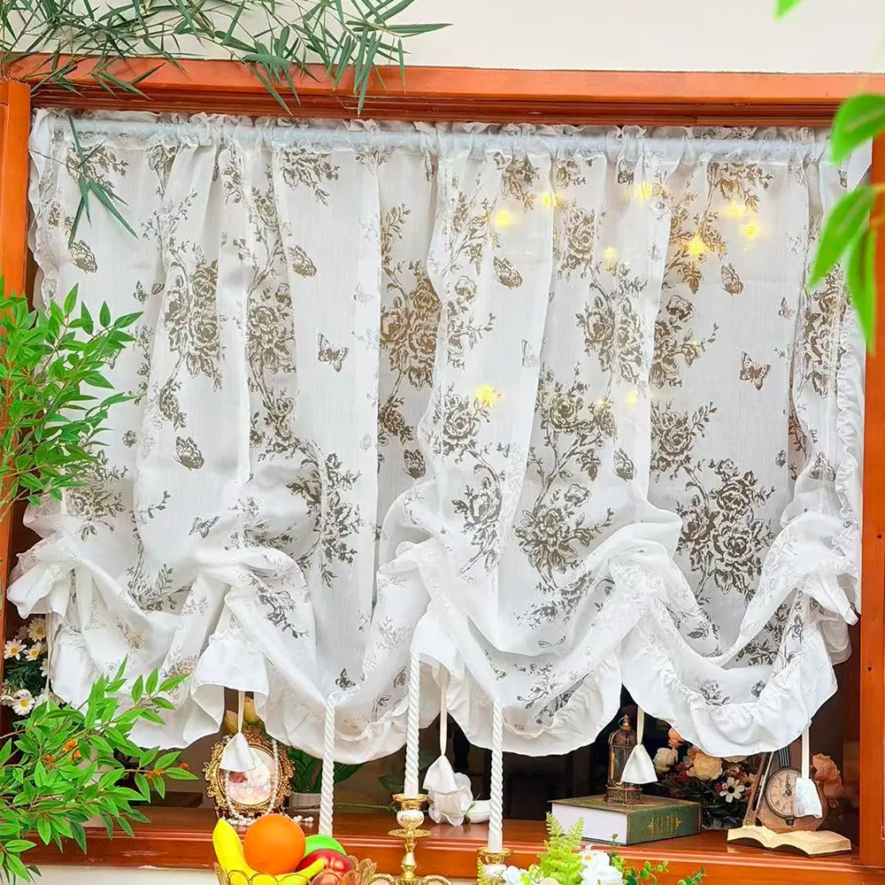 Vintage Butterfly Floral Print Window Curtain, Adjustable, Home Decoration Curtain, Home Decor for Living Room, Bedroom, Kitchen, Coffee Shop