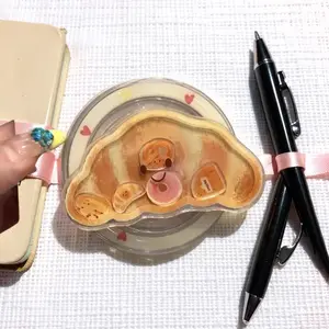 Cute Croissant Phone Grip Shaker | Kawaii Bakery Dessert Phone Holder Aesthetic Gift
