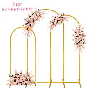 3 Pieces Gold Wedding Arch Stand Set (6 ft + 6.6 ft + 7.2 ft), Metal Arched Backdrop Frame for Weddings, Parties, Baby Showers, Bridal Showers, and Event Decoration