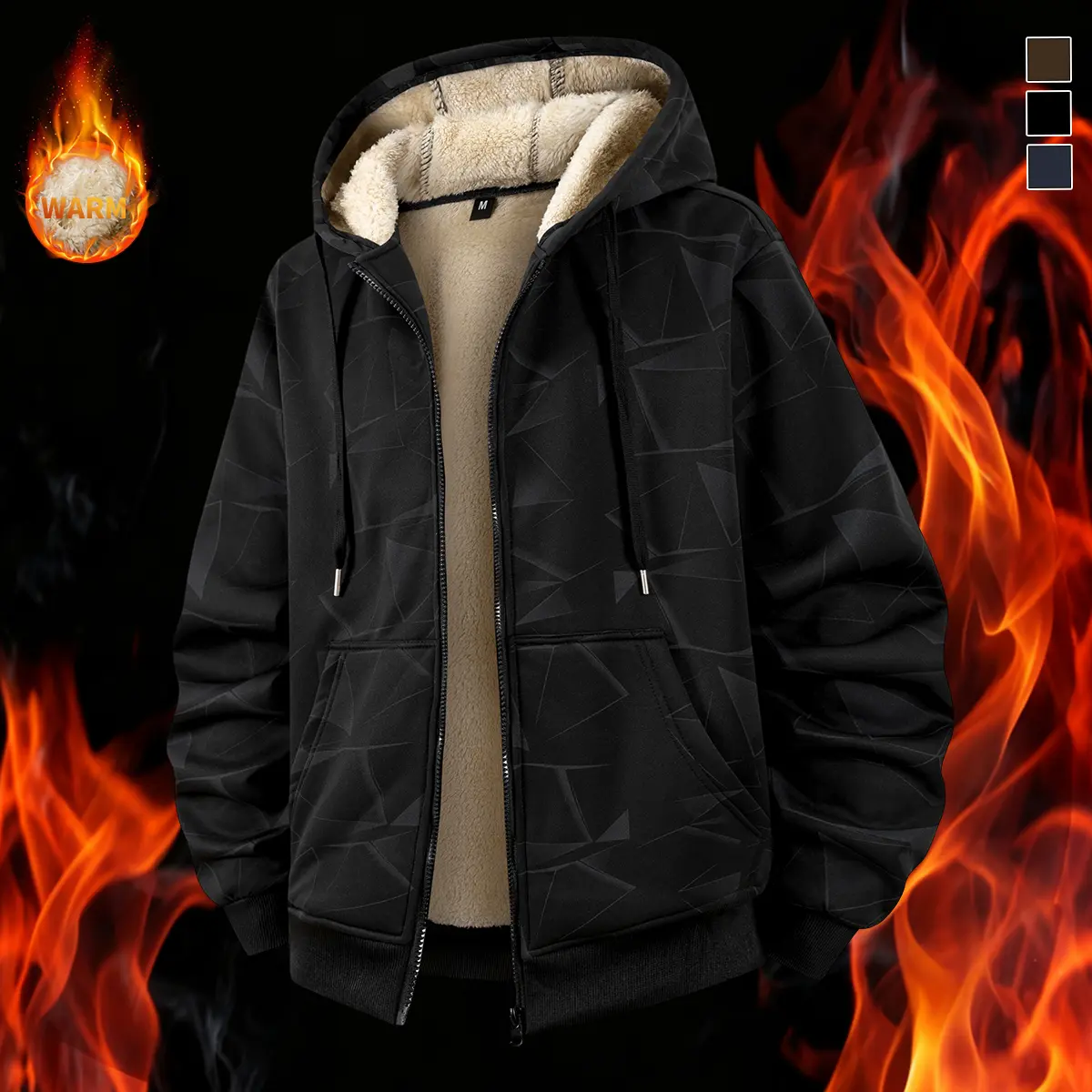 Men's Thick Winter Hooded Jacket - Full-zip Fashionable and Versatile Outerwear with Lining for Warmth, Featuring Front Pockets. Suitable for Cold Weather, Skiing, Camping, and Outdoor Activities. Men's Warm Winter Coat, Men's Winter Hooded Jacket