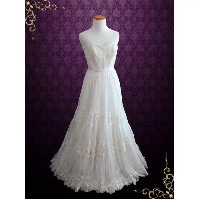Strapless Chiffon Boho Wedding Dress with Full Skirt NICOLA