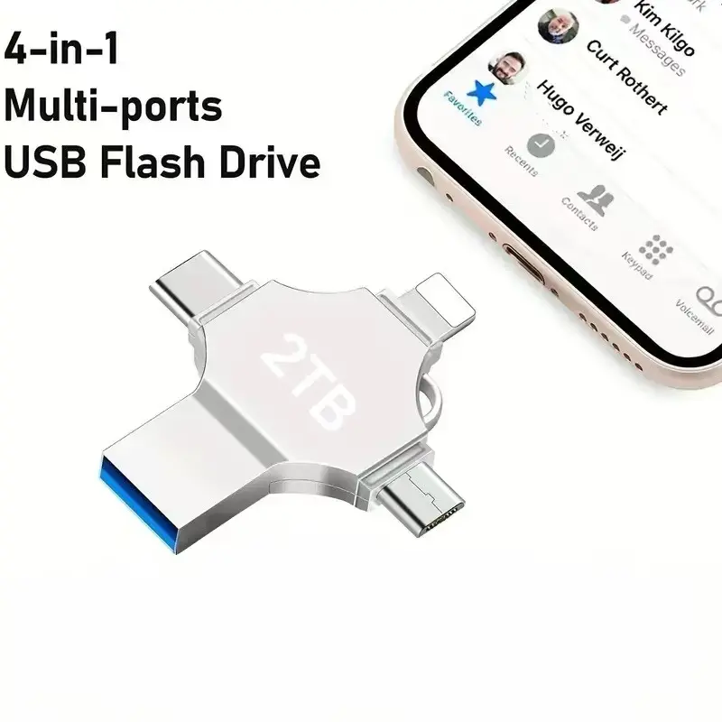 2TB 4-in-1 High Speed USB 3.0 Flash Drive, OTG Memory Stick Thumb Drive for iPhone iPad Android Phones PC, External Storage for Photo Video Data Backup