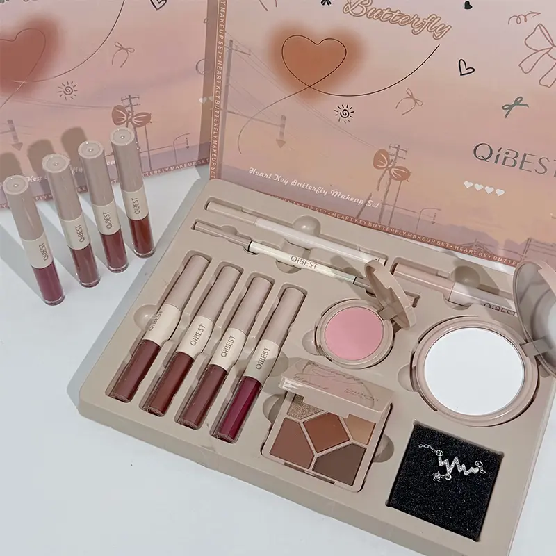 Heart shaped butterfly cosmetics kits Lip color eyeliner pen powder blusher eye shadow powder makeup set Makeup Kit Set Beauty Kit Daily use holiday gift