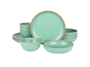 Gibson Home Rockabye 12 Piece Double Bowl Melamine Dinnerware Set in Green