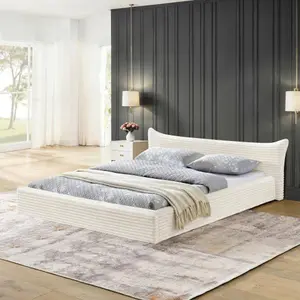 Niccae Modern Platform Bed Frame with Curved Headboard, Sturdy MDF & Plywood Construction, Easy Assembly, Minimalist Design for Bedroom, Living Room, Apartment