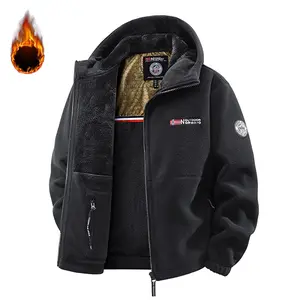 Men's Fleece-Lined Hooded Jacket with Zipper Loose Comfortable Warm and Stylish Medium Fit