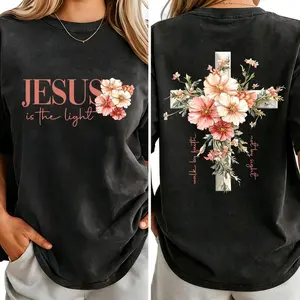 Faith Cross Christian T-Shirts With Beautiful Floral Cross Print Made In USA For Women For Men [SaffronSequin cotton t-shirt/sweatshirt/hoodie, soft and comfortable]