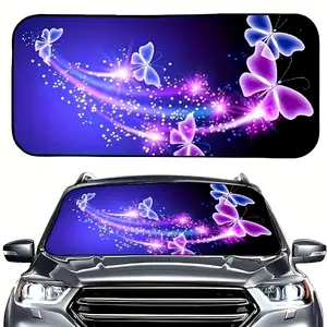 A purple butterfly design car sunshade, suitable for the front window, a fun car interior windshield sunshade, UV protection, keeps your vehicle cool
