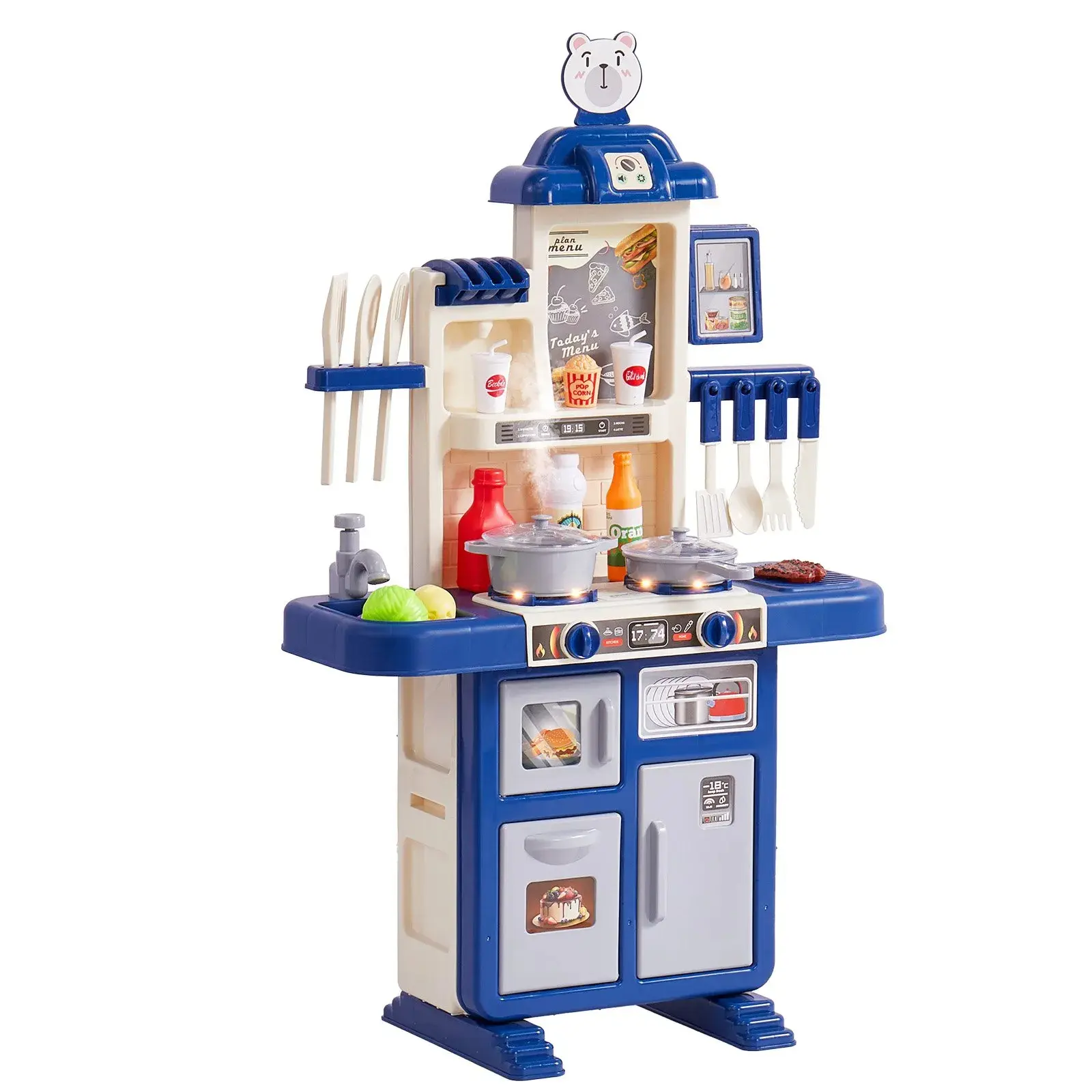 【SummerFinds】VEVOR Kids Kitchen Playset, Toddler Kitchen with Cooking Stove with Steam, Sounds and Lights, Play Kitchen Set with 48 PCS Cooking Accessory Set for Toddlers, Preschoolers, Children Ages 3-5, Blue