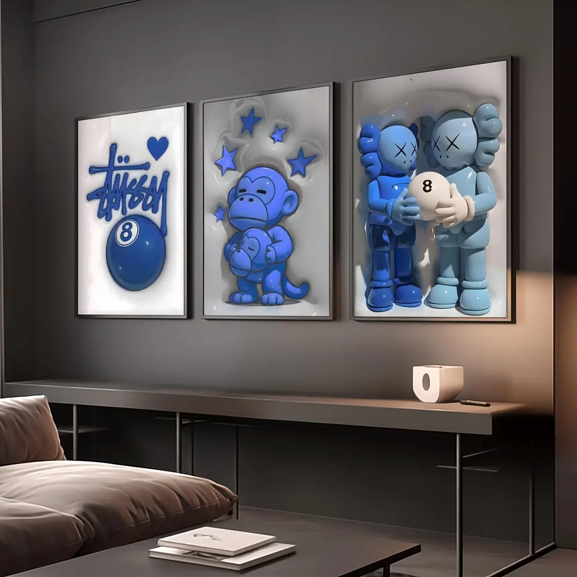 Set Of 3 HypeBeast Poster, Hypebast kaws Poster, Cool Wall Art Set, HypeBeast Wall Art, Trendy Wall Art,