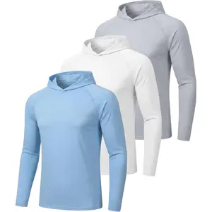 3 Pack Men's Fishing Shirts UPF 50+ Long Sleeve Sun Hoodie UV Protection Lightweight Rash Guard Swim Shirt