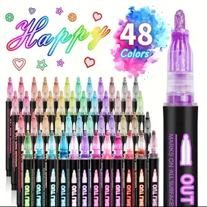 48 Colors Double-Layer Metallic Highlighter Markers with Glitter Edge Design - Retractable, Water-Based, Non-Toxic Ink for Art, Crafts, Posters, Greeting Cards - Perfect Christmas, Back-to-School Gift, Poster Coloring, Art Supplies