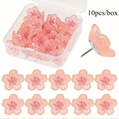 10pcs/box Pink Sakura Flower Pushpins - Decorative ABS Resin Thumb Tacks for Photos, Postcards & Notes, Message, Paper, Decoration