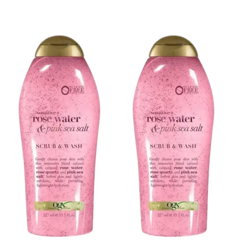 OGX Pink Sea Salt & Rosewater Gentle Soothing Body Scrub, Exfoliating Body Care Cleanser for Sensitive Skin, 19.5 Fl Oz (2 Pack), Exfoliate, Skin Exfoliate