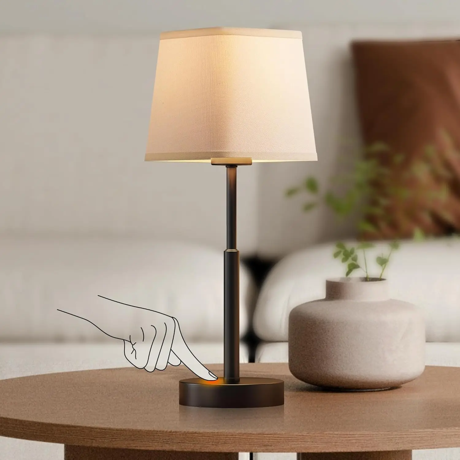 Battery Operated LED Table Lamp, 6000mAh Waterproof Cordless Desk Lamp with 3 Level Brightness Touch Control, Mini Rechargeable Night Light for Living Room, Bedroom, Outdoor bar, Black