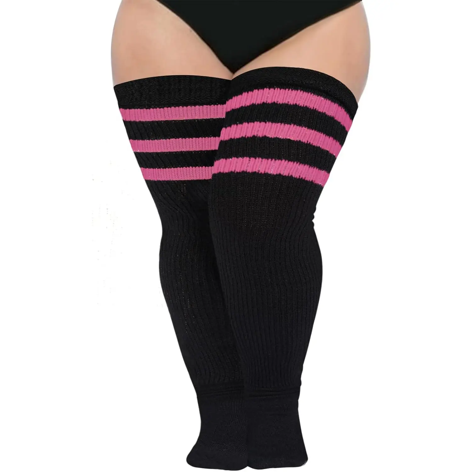 Plus Size Thick Thigh High Socks for Thick Thighs- Extra Long Striped Over the Knee Halloween Socks Leg Warmers