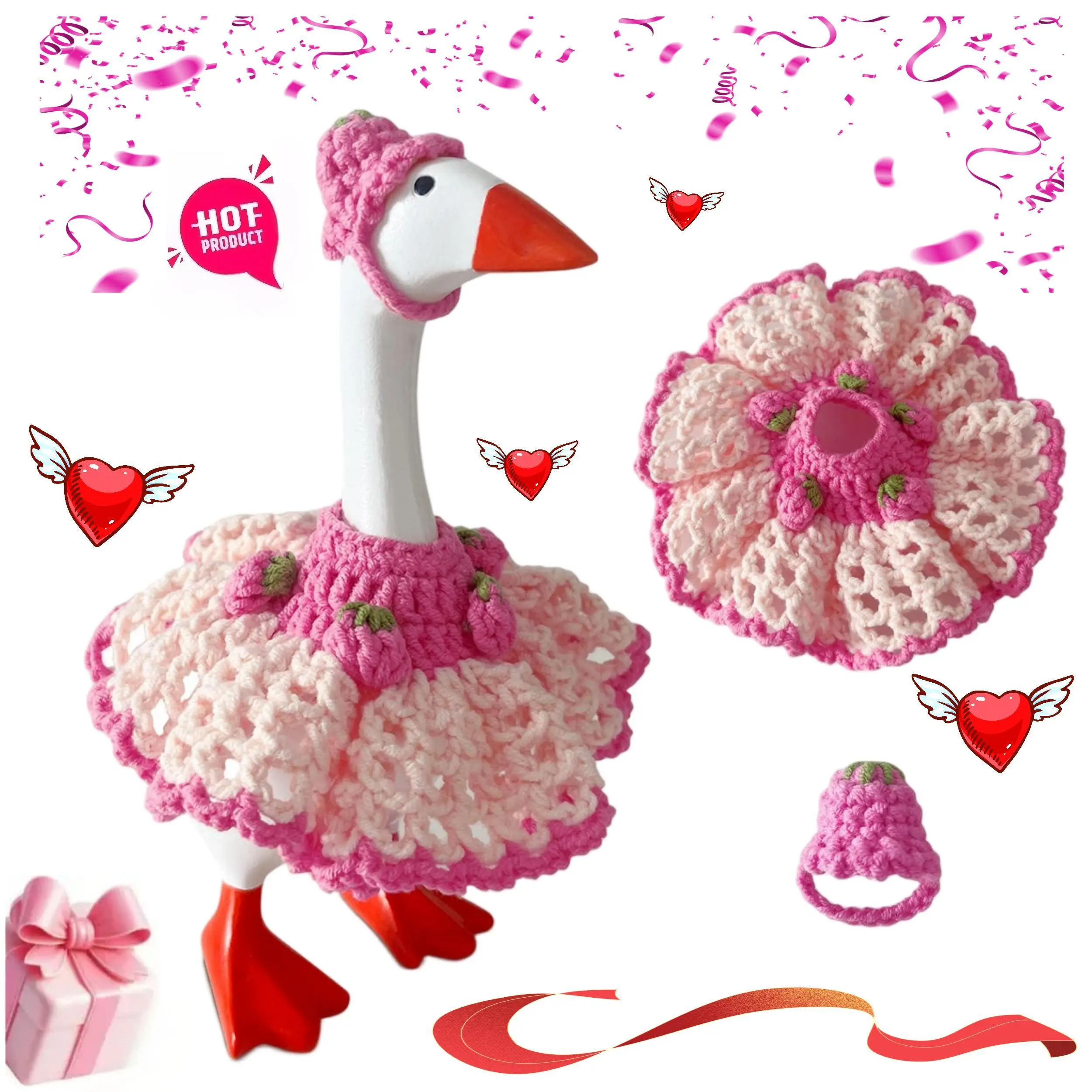 Custom 7-Inch Desk Goose Outfits - Handmade Crochet Sunflower Clothes & Hat for Mini Magnetic Porch Goose Statue DIY Knitting Decor Accessories