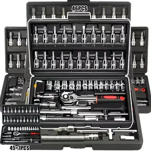 High-end professional 46-piece tool set, automotive/motorcycle repair tool kit, 1/4-inch drive depth and standard wrench set, racing-grade automotive part repair ratchet wrench and other automotive repair accessory tool sets