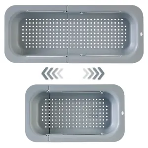 Extendable Sink Colander Strainer Basket, Adjustable Over the Sink Strainer Basket for Kitchen, Fruit Pasta Food Strainer Expandable Plastic Colander