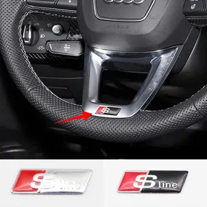 Aluminum Alloy Car Interior Steering Wheel Emblem Badge, Sticker Decals For Cars, Compatible with Audi Sline Models A3 A4 A5 A6 A7 A8 Q3 Q5 Rs Series Accessories