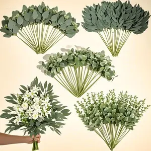 Faux Eucalyptus Greenery Stems Bulk - Artificial Leaves for DIY Bouquets - Fake Silver Dollar Eucalyptus Bundle - Floral Arrangement Wedding Party Decor - Reusable Faux Plants for Home Decor