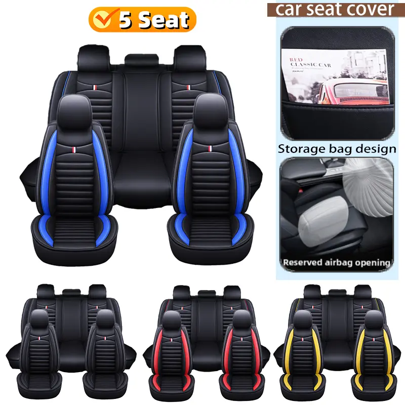 Dodge Ram Leatherette Seat Covers Set PU Leather Wear-resistant Waterproof Easy to Clean All-season Full Coverage Five-seater Car Seat Protector