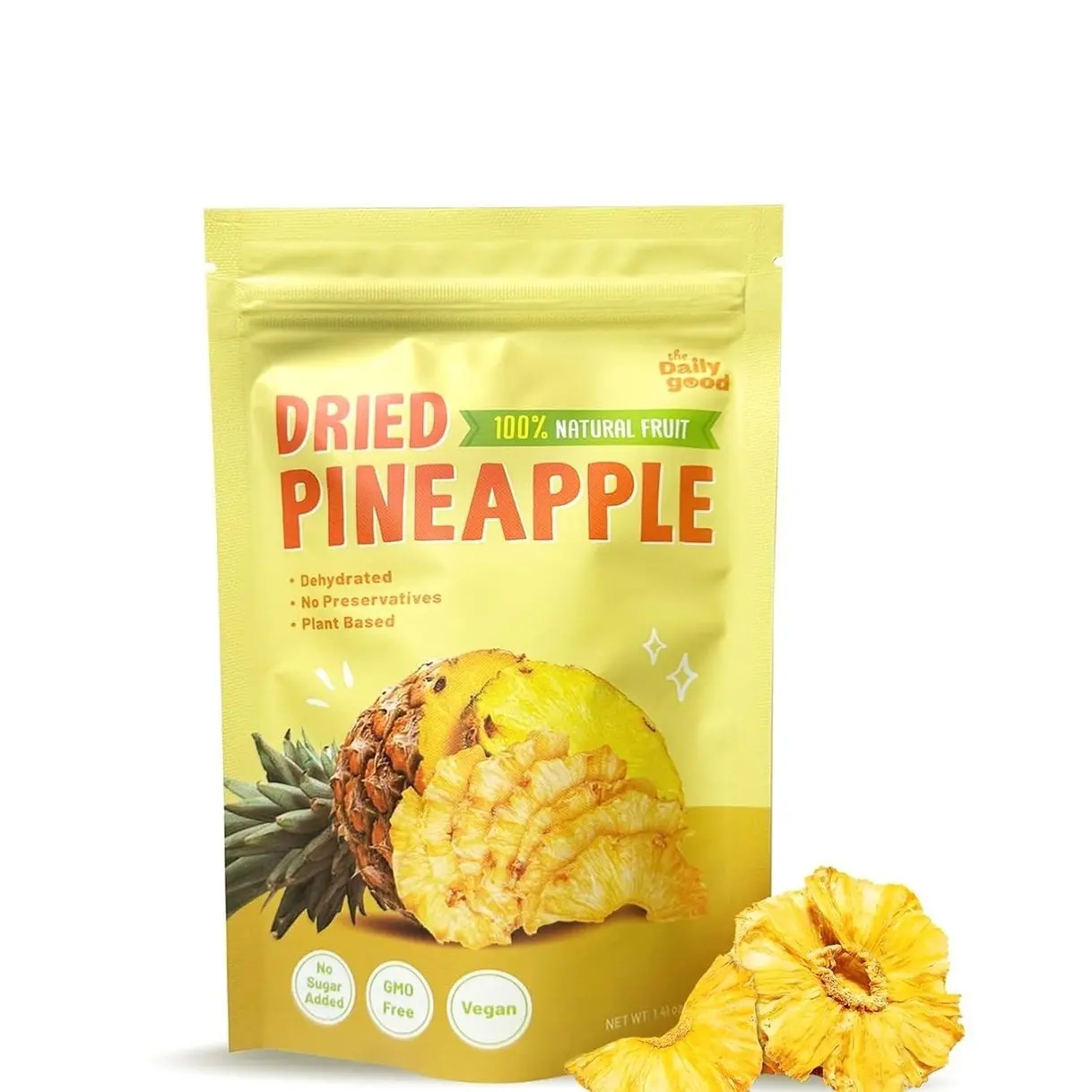 The Daily Good Soft-Dried Pineapple Slices | All Natural Superfood Snacks for Adults & Kids | Healthy, Soft and Chewy | No Sugar Added or Preservatives, Gluten Free, Vegan (1.41 oz, Pack of 1)